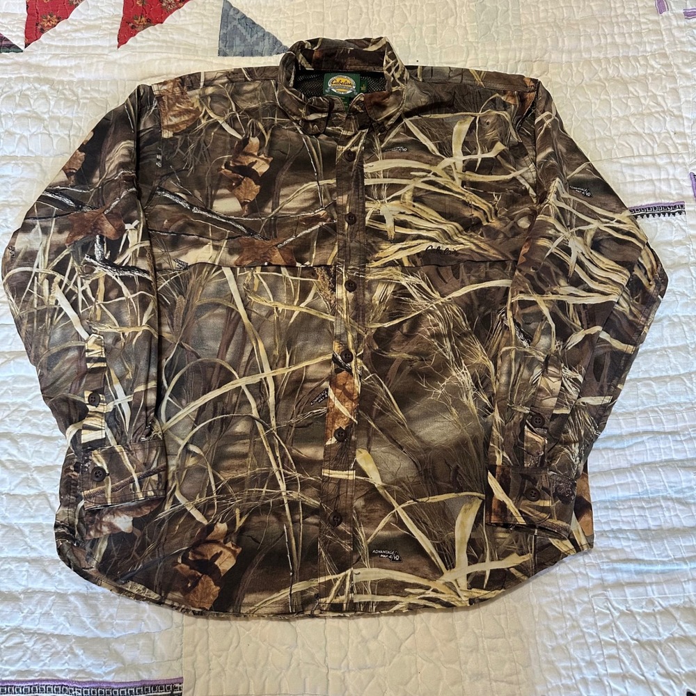 Cabela's Camo Button Down Shirt Advantage Max-4 HD Long Sleeve Men's L